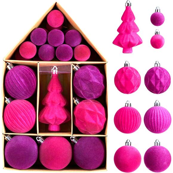 Decor by Hannah Christmas Ornaments Purple and Rose Felt Set of 18 Shatterproof - Picture 1 of 2